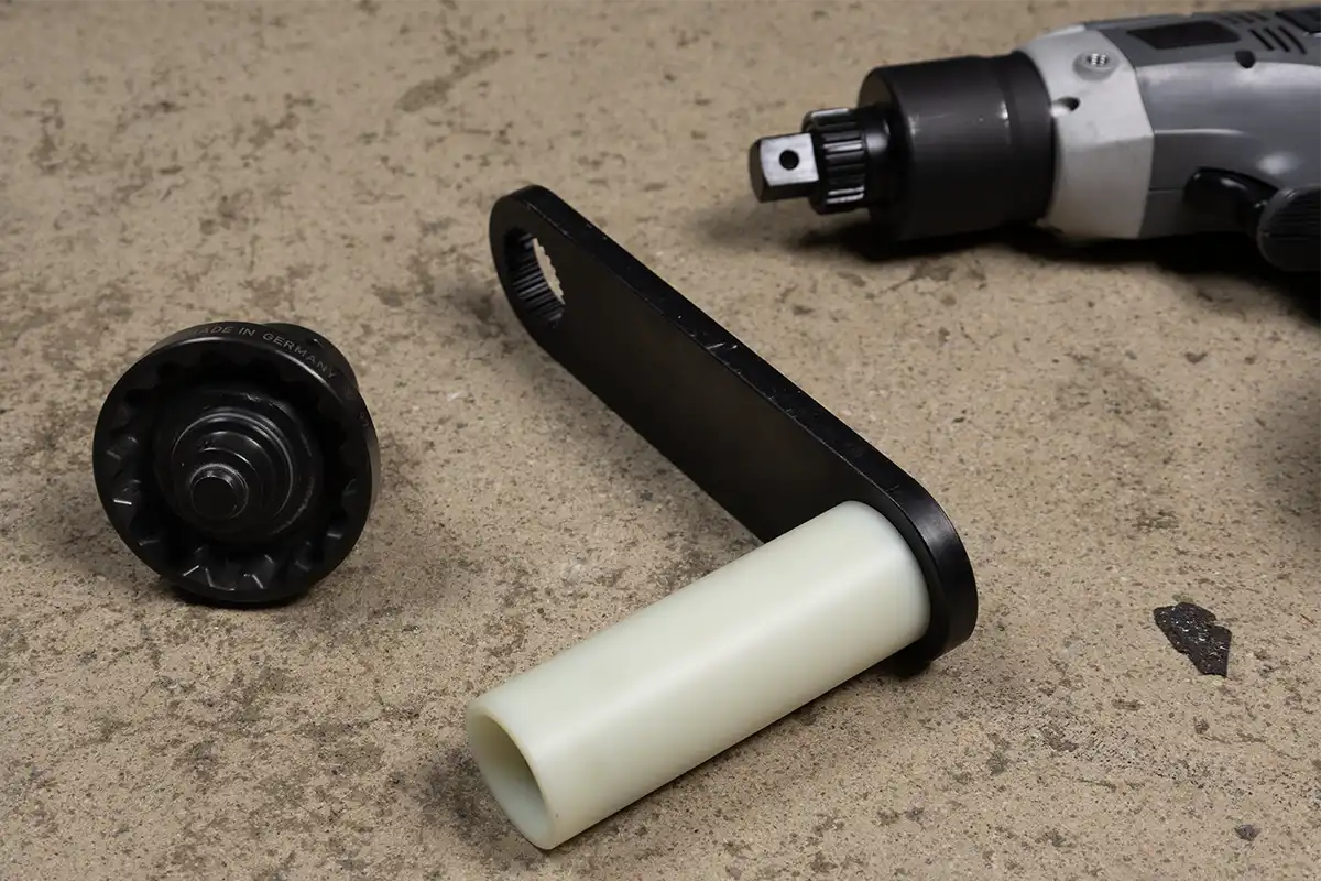 Close-up of high-tech polymer reaction arm in Center Lock Kit
